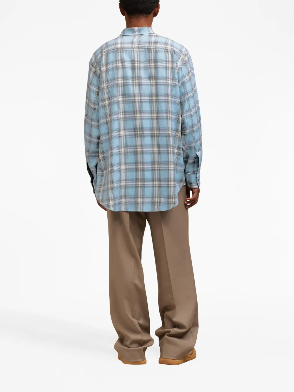 Ami Alexandre Mattiussi Long-sleeved Checkered Knitted Shirt In Blue