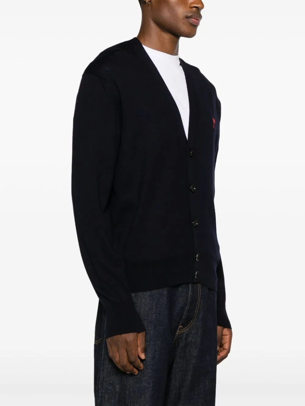 AMI Paris Vest van merinowol met geborduurd logo Blauw
