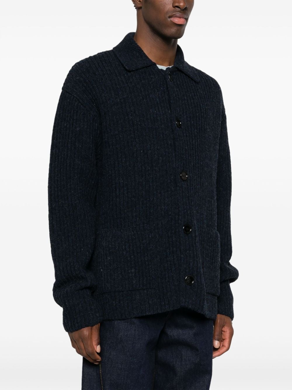 Shop Ami Alexandre Mattiussi Ribbed-knit Wool Cardigan In Blue