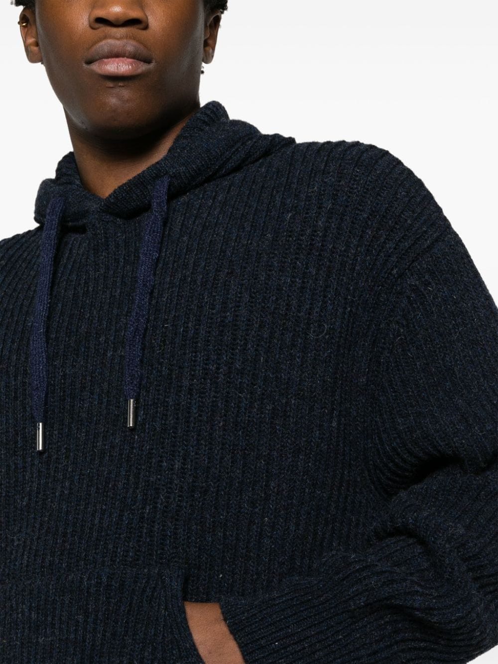 Shop Ami Alexandre Mattiussi Pouch-pocket Hood Virgin-wool Jumper In Blue