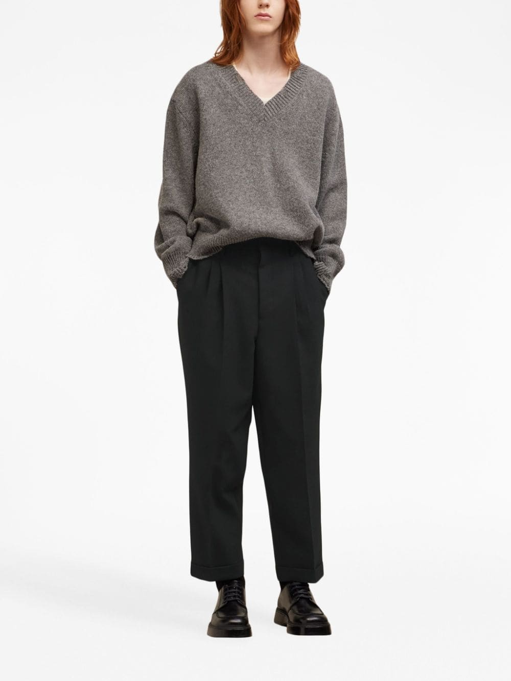 Image 2 of AMI Paris box-pleated cropped trousers