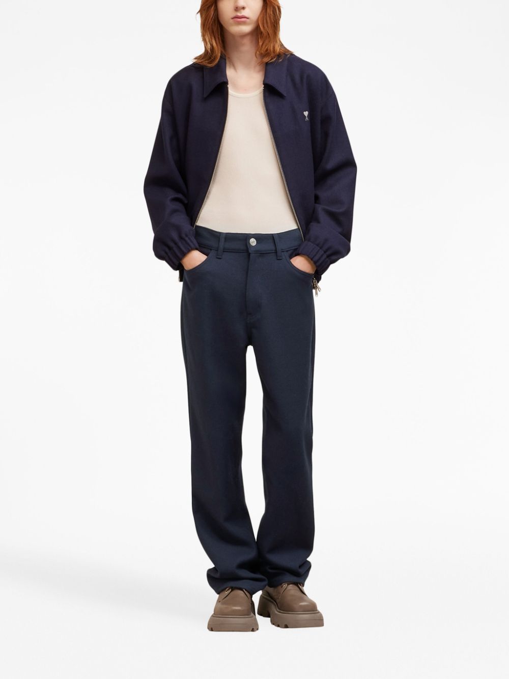 AMI Paris straight-leg wool trousers - Blue