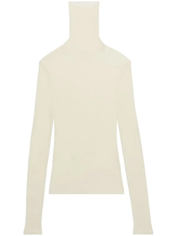Ami Paris Ribbed Roll-neck Top in Neutrals