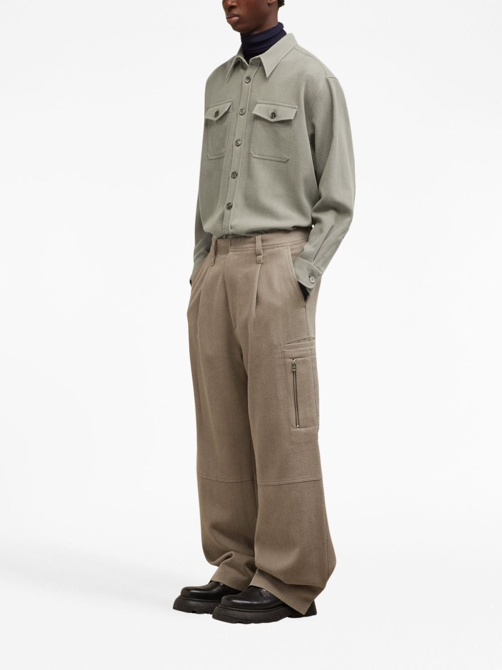 Shop Ami Alexandre Mattiussi Pointed-collar Wool Shirt Jacket In Grey