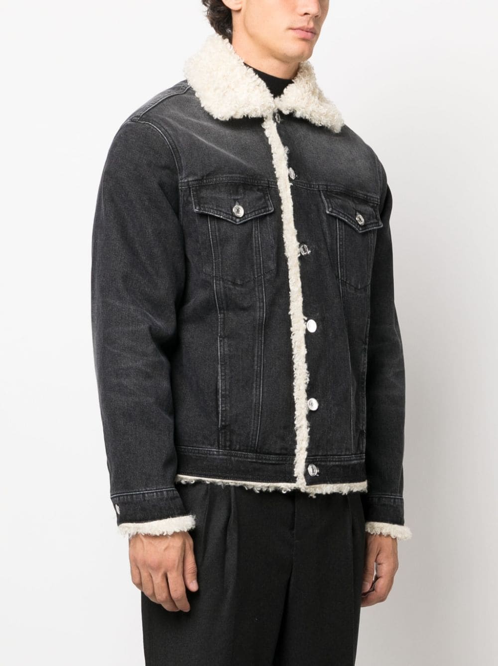 Shop Ami Alexandre Mattiussi Shearling-lining Denim Jacket In Black