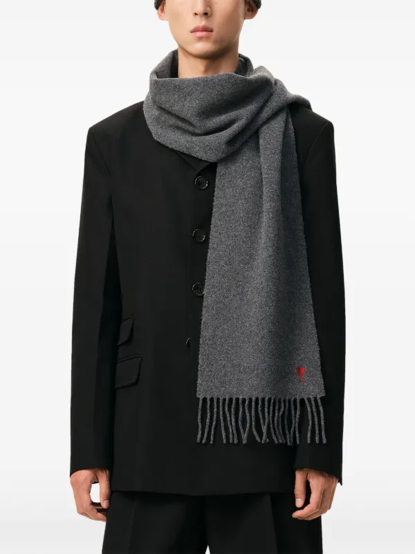 AMI Paris Ami De Coeur logo-embroidered Scarf | Grey | FARFETCH BN