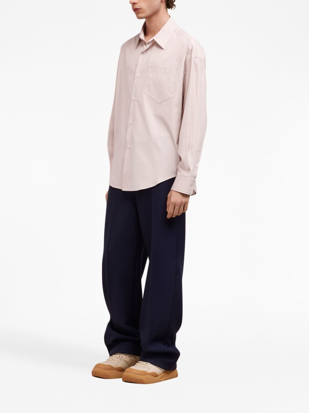 Shop Ami Alexandre Mattiussi Pocket Long-sleeve Cotton Shirt In Pink