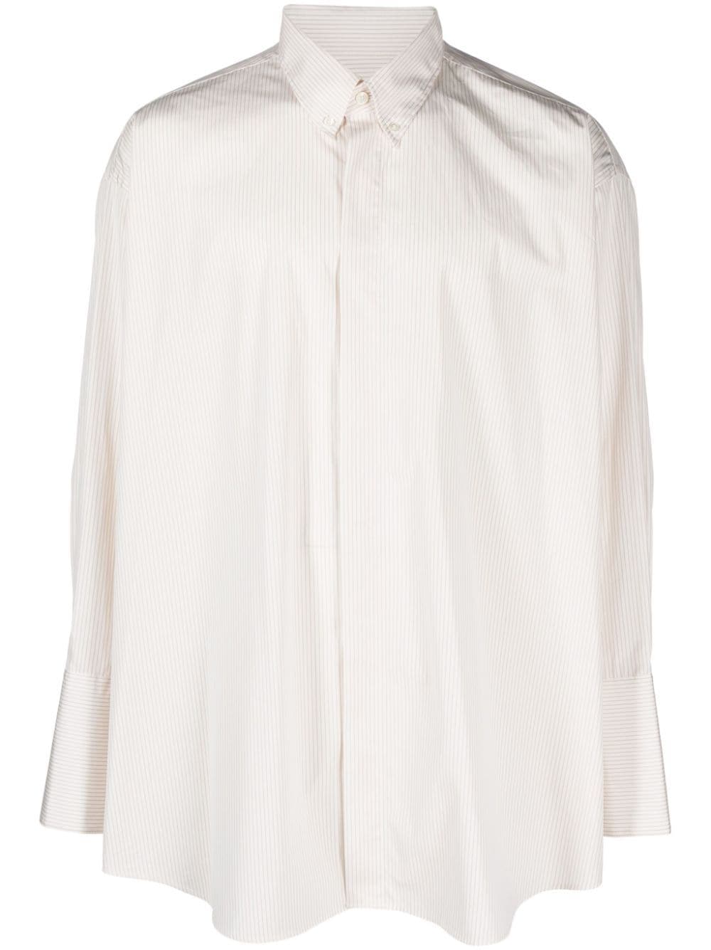 Ami Alexandre Mattiussi Stripped-pattern Buttoned-colar Shirt In White