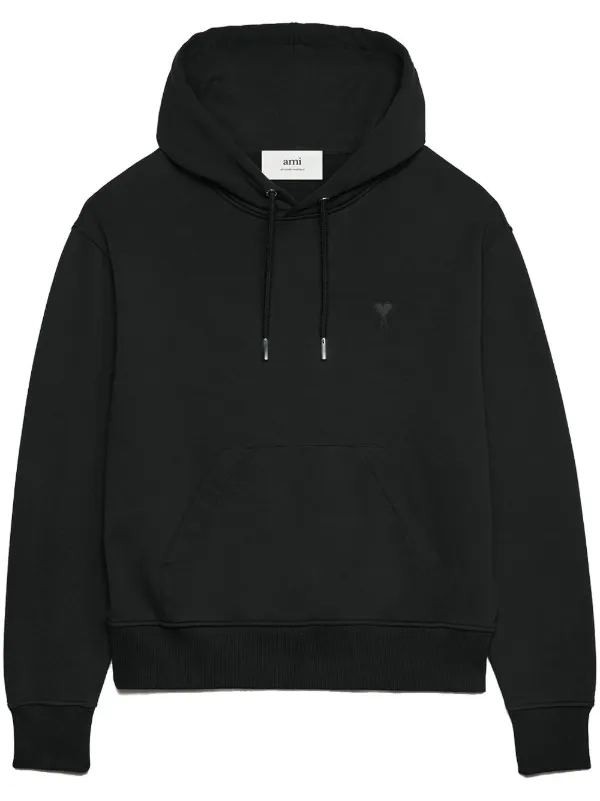 AMI Paris Embroidered Cotton Hoodie Black FARFETCH AZ