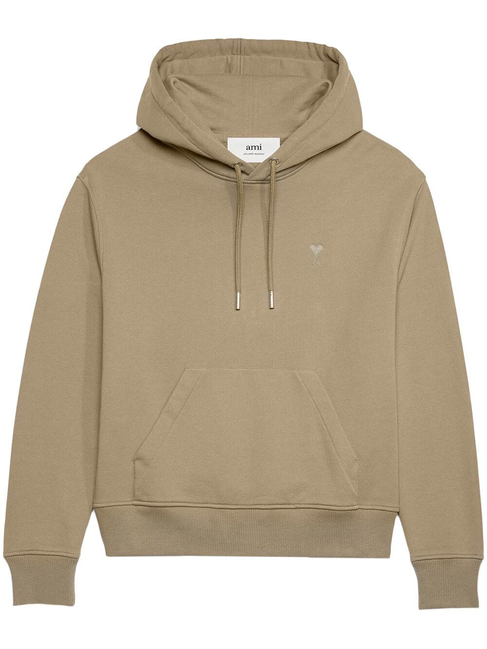 Ami Alexandre Mattiussi Embroidered Cotton Hoodie In Taupe