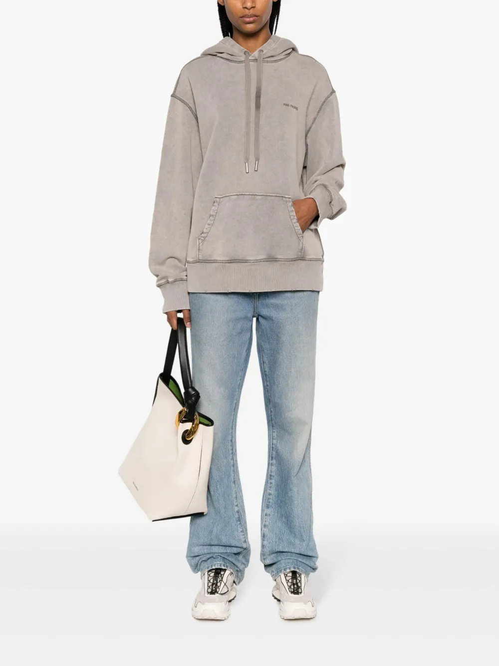 AMI Paris Katoenen hoodie met geborduurd logo Beige