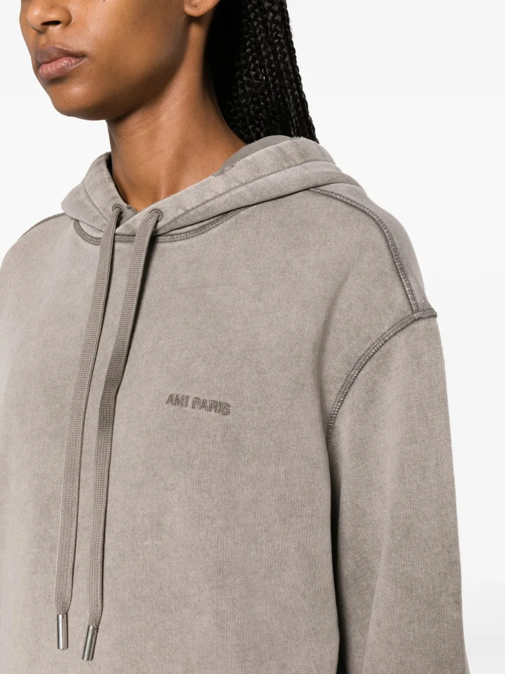AMI Paris Katoenen hoodie met geborduurd logo Beige