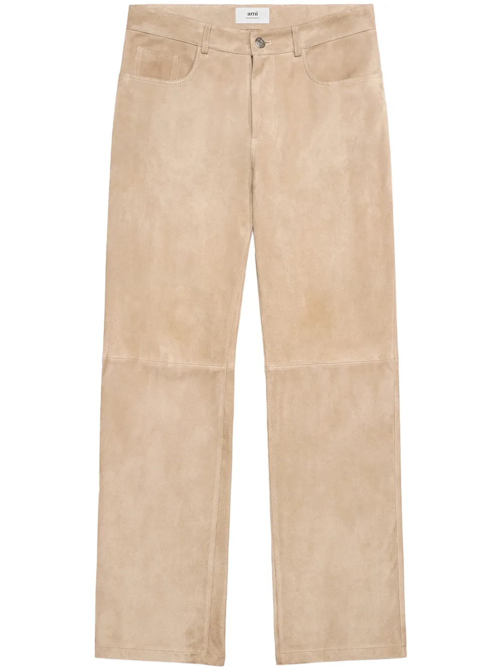 AMI Paris Leren broek Beige