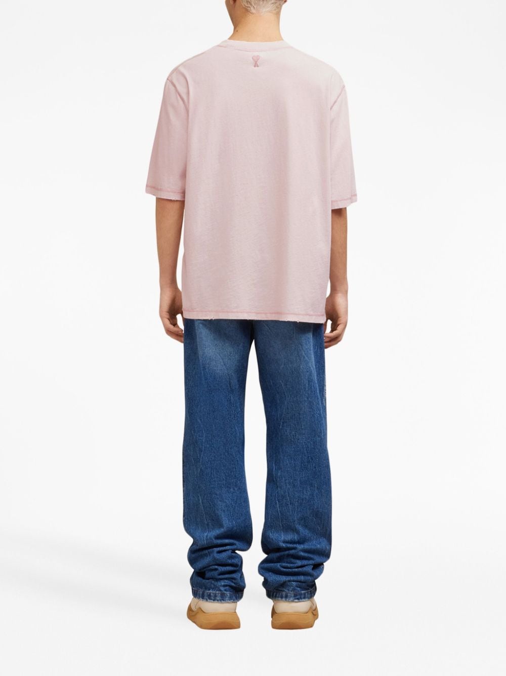 Shop Ami Alexandre Mattiussi Embroidered Cotton T-shirt In Pink