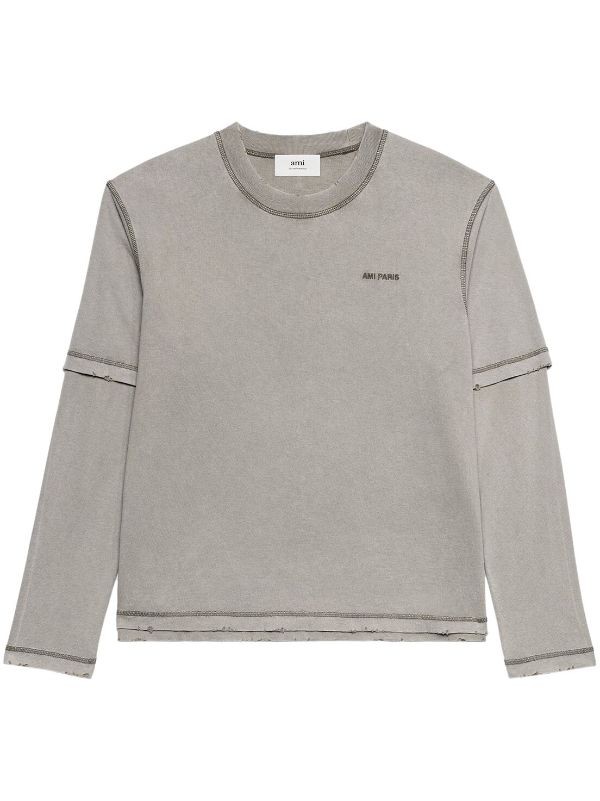 AMI Paris embroidered-logo Layered Sweatshirt - Farfetch