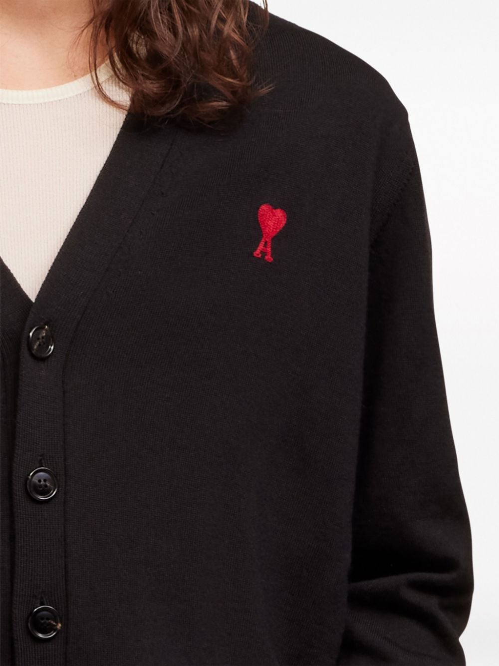 Shop Ami Alexandre Mattiussi Logo-embroidered Wool Cardigan In Black
