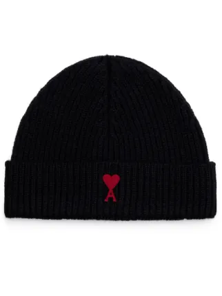 AMI Paris logo-embroidered ribbed-knit Beanie | Black | FARFETCH AO