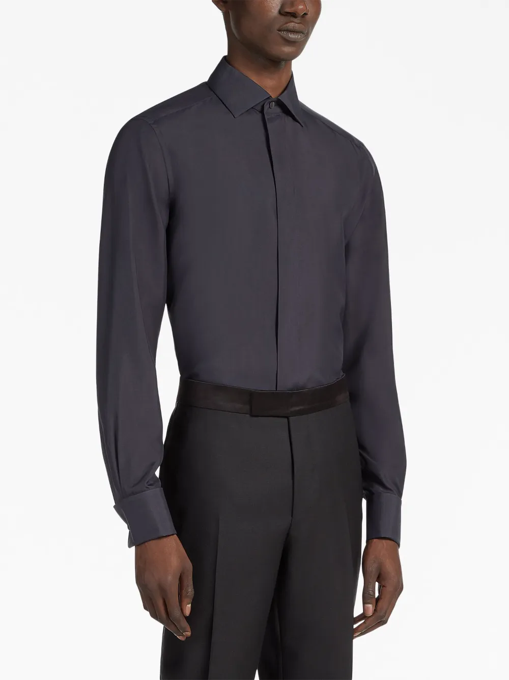 Zegna Slim-cut Mulberry Silk Evening Shirt In Blue