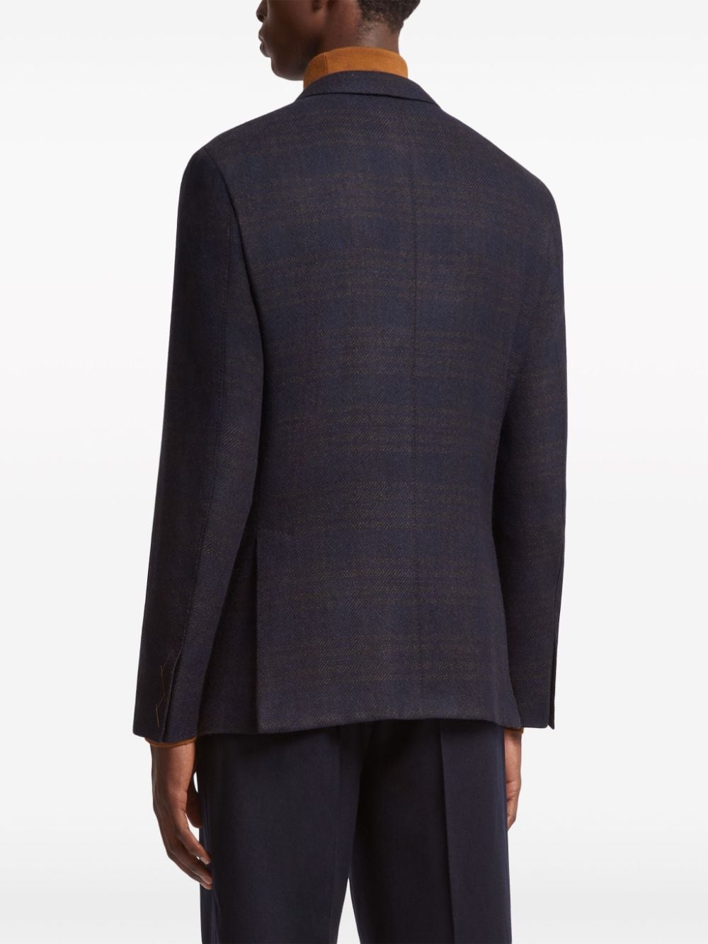 Shop Zegna Check-pattern Single-breasted Blazer In Blue