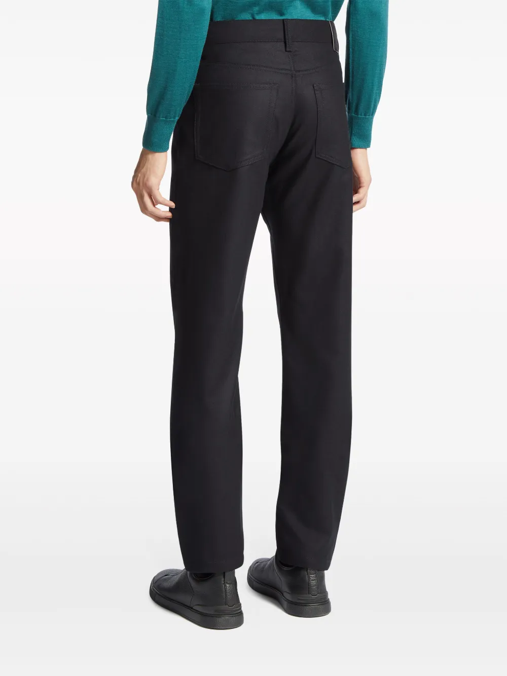 Shop Zegna Straight-leg Logo-patch Trousers In Black