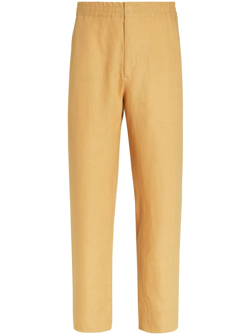 Zegna Elasticated-waist Linen Trousers In Yellow