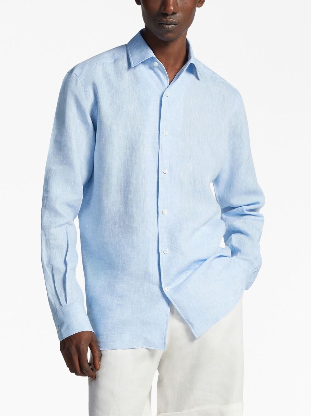 Shop Zegna Long-sleeve Linen Shirt In Blue