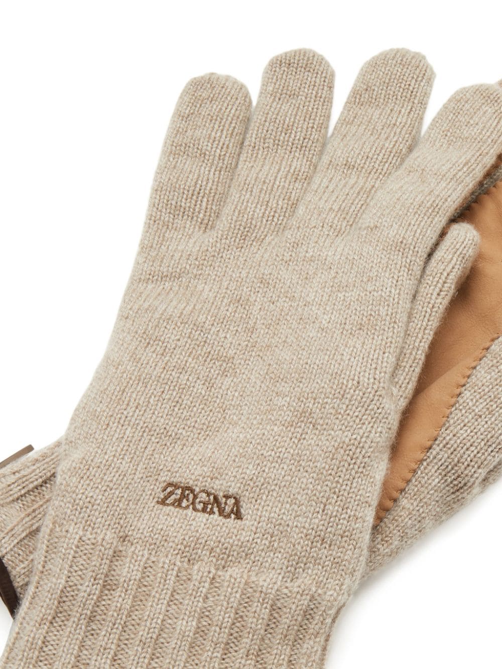 Zegna logo-embroidered cashmere gloves - Beige