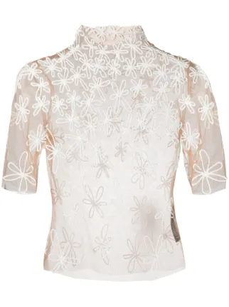 Kasia Kucharska floral-appliqué Sheer Top - Farfetch