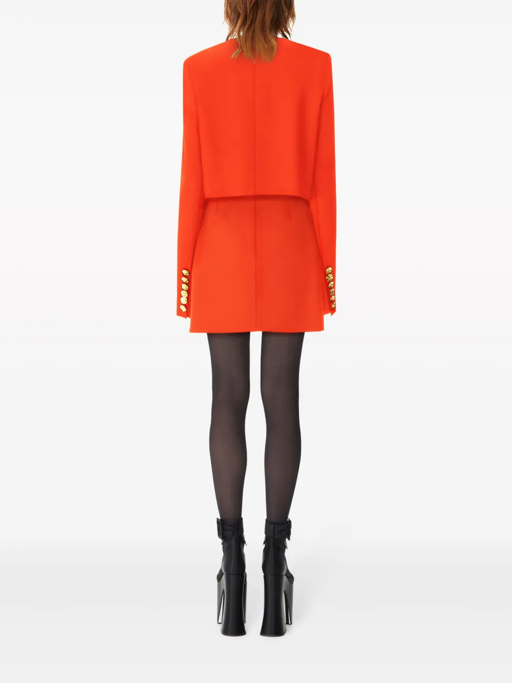 Shop Nina Ricci Collarless Cropped Wool Jacket In Orange