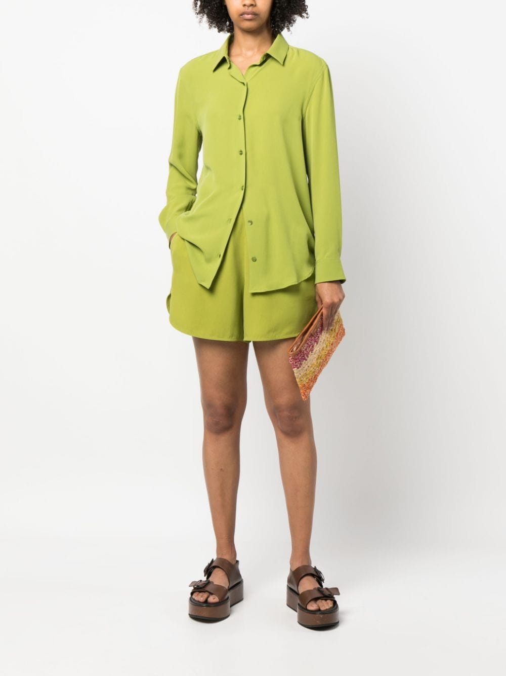 Shop Paula Elasticated-waist Silk Short Shorts In Green