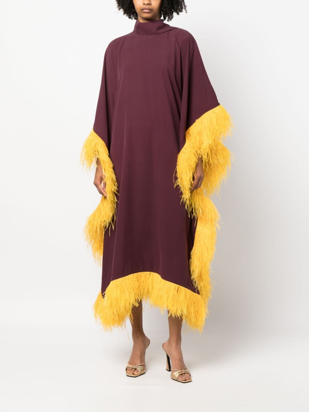 Shop Paula Feather-trim Kaftan Dress In Purple
