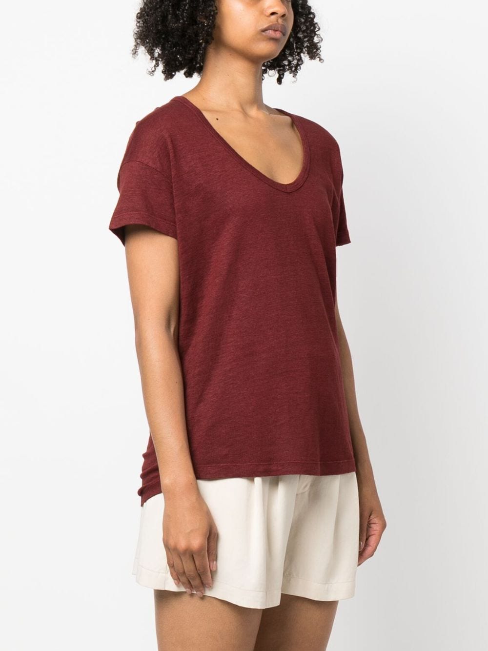 Shop Paula U-neck Linen T-shirt In Brown