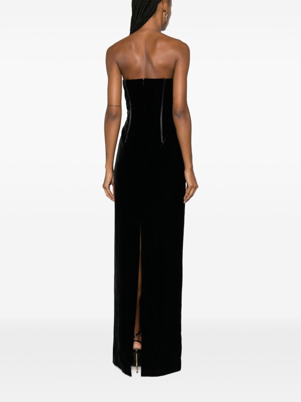 Shop Tom Ford Bustier Strapless Velvet Gown In Black