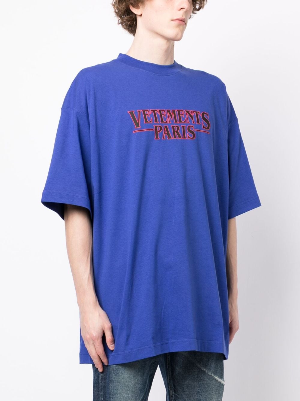 Shop Vetements Logo-embroidered Cotton T-shirt In Blue