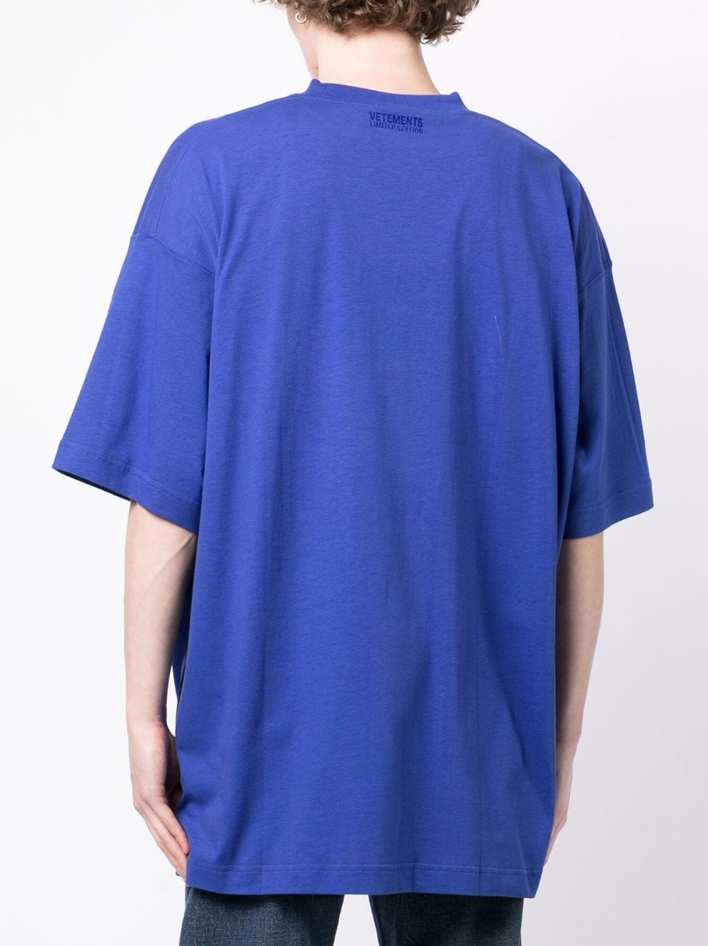 Shop Vetements Logo-embroidered Cotton T-shirt In Blue