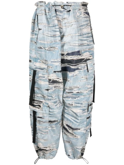 John Richmond distressed denim-print cargo trousers