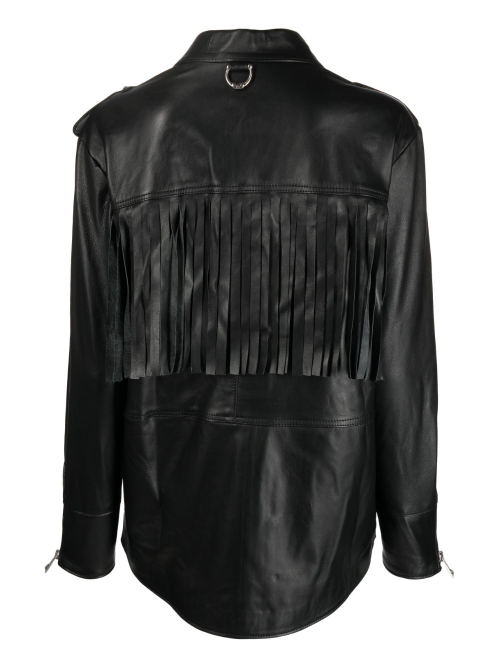 Shop John Richmond Fringed Leather Shirt In Black