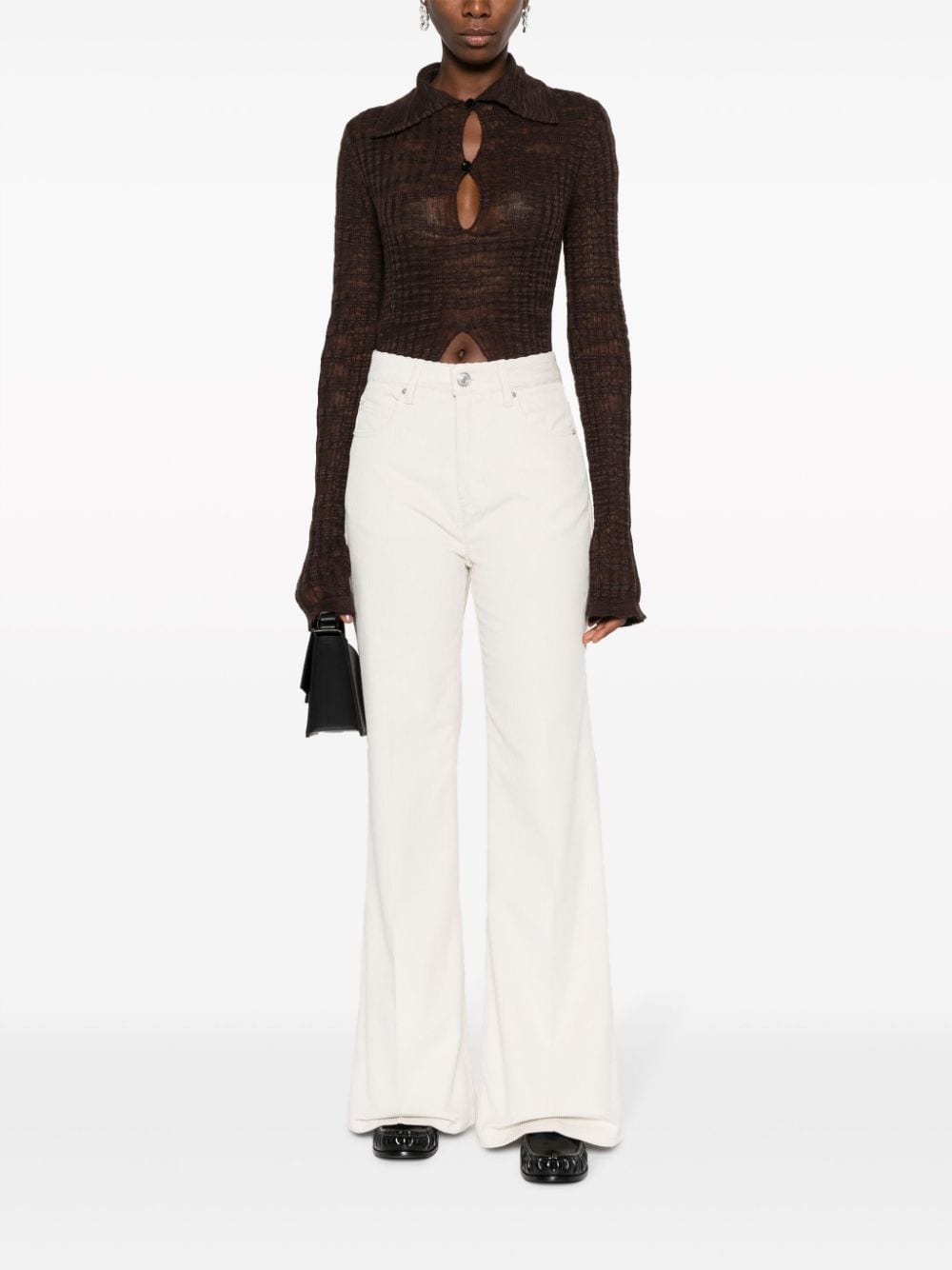 Shop Ami Alexandre Mattiussi High-waisted Flared Corduroy Cotton Trousers In 185 Ivory