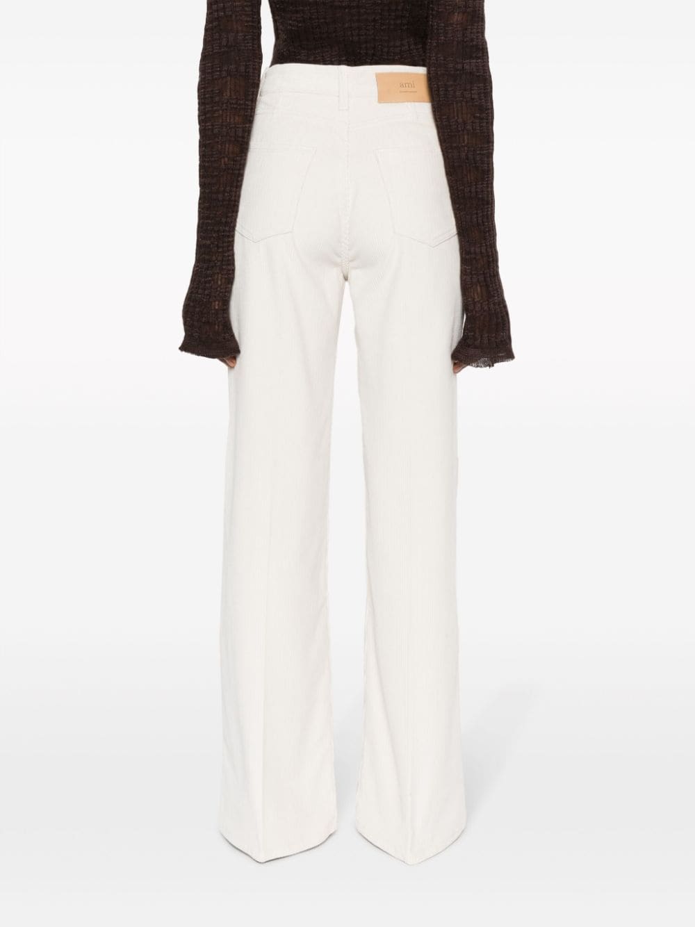 Shop Ami Alexandre Mattiussi High-waisted Flared Corduroy Cotton Trousers In 185 Ivory