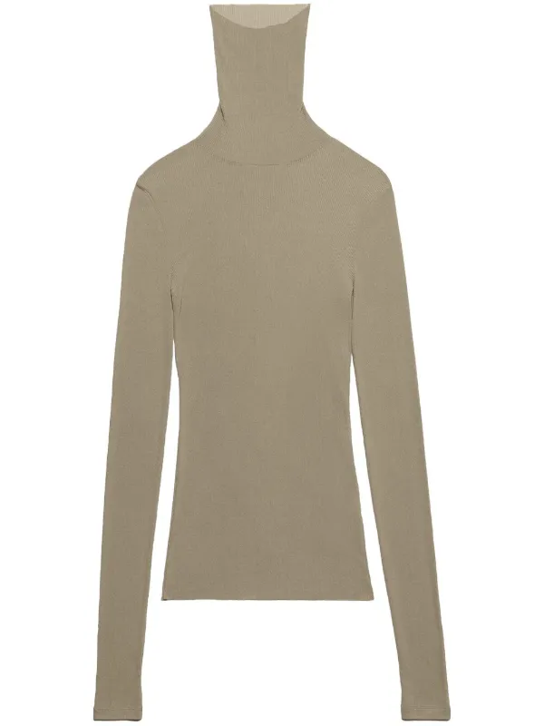 Ami Paris Roll-neck Ribbed Sweater in Neutrals