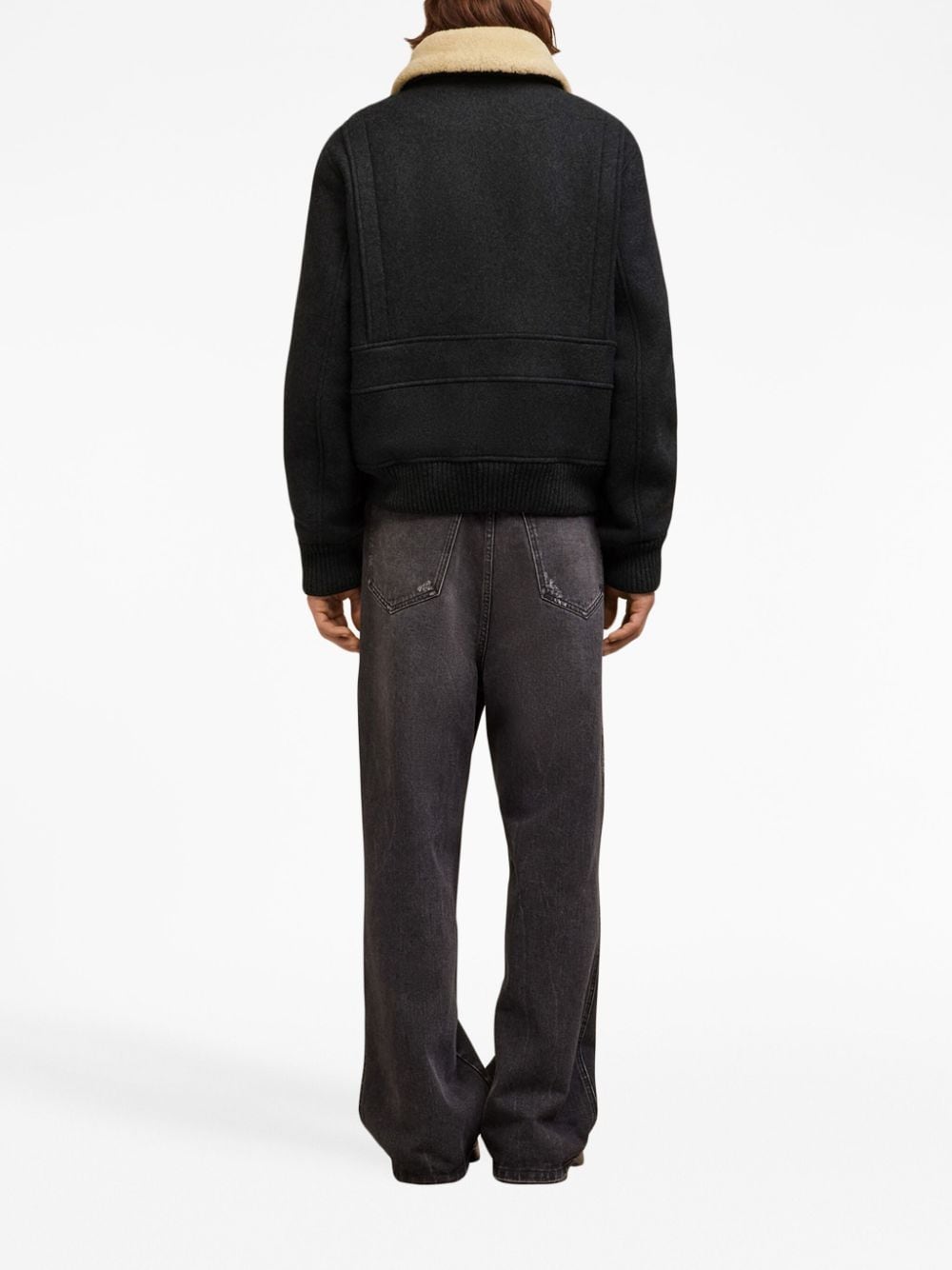 Shop Ami Alexandre Mattiussi Shearling-collar Wool Bomber Jacket In Grey