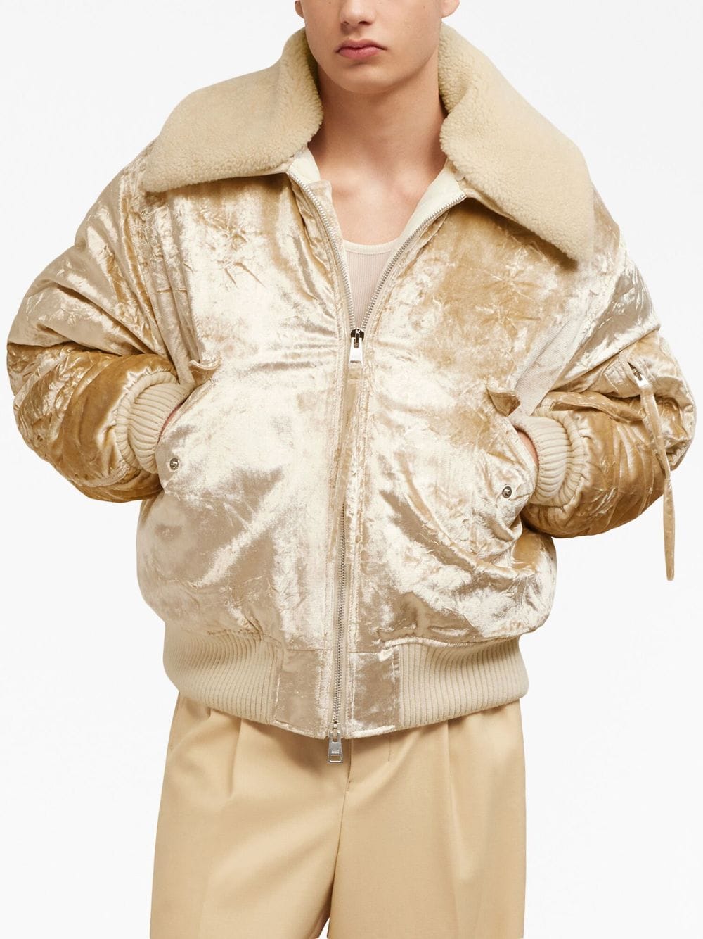 Shop Ami Alexandre Mattiussi Metallic Velvet Bomber Jacket In Neutrals