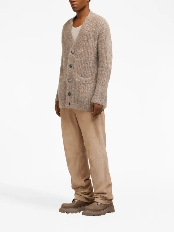 AMI Paris V-neck rib-knit Cardigan Brown FARFETCH IN - Main Image