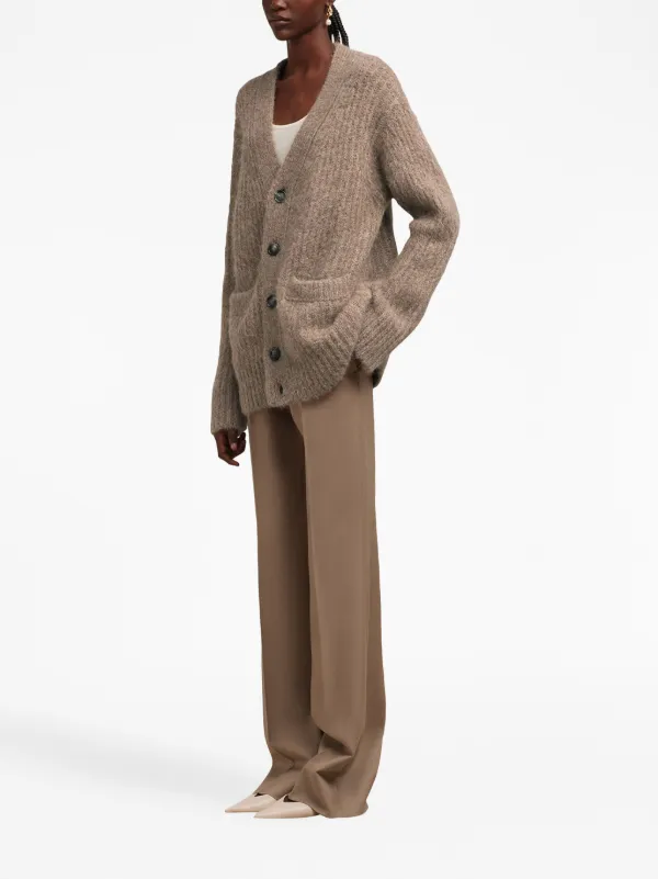 AMI Paris V-neck rib-knit Cardigan | Brown | FARFETCH