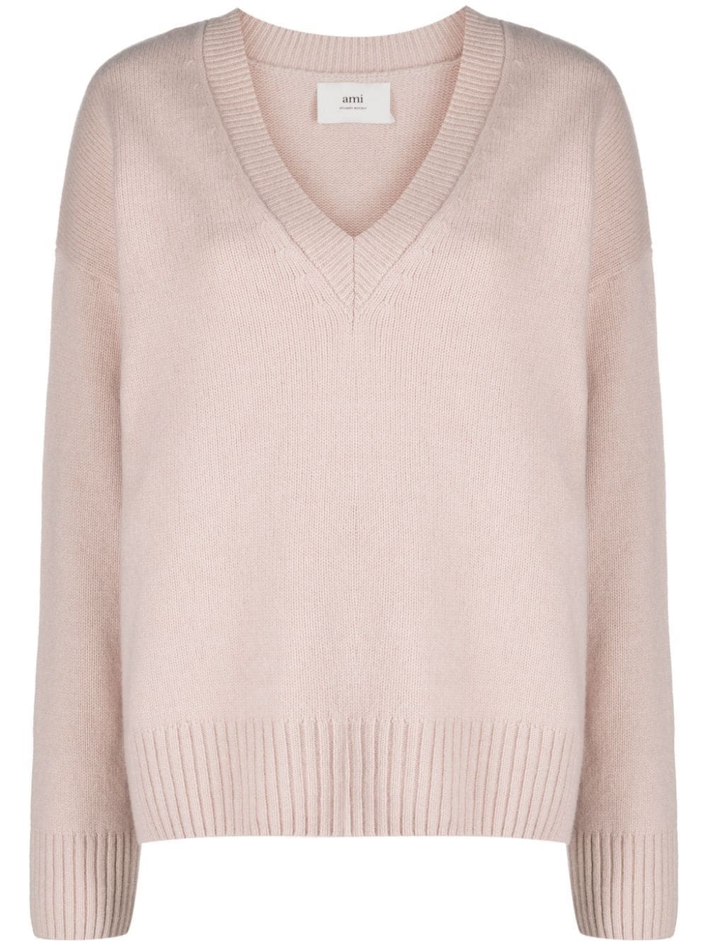 Ami Alexandre Mattiussi Elbow-patch V-neck Jumper In Pink