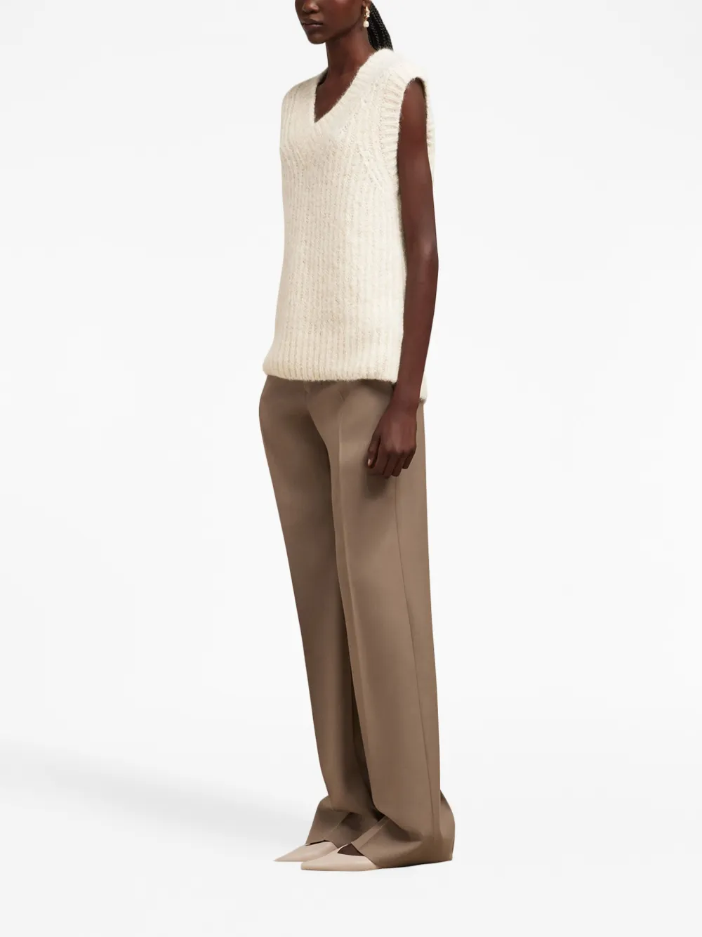 Ami Alexandre Mattiussi Ribbed V-neck Vest In Neutrals