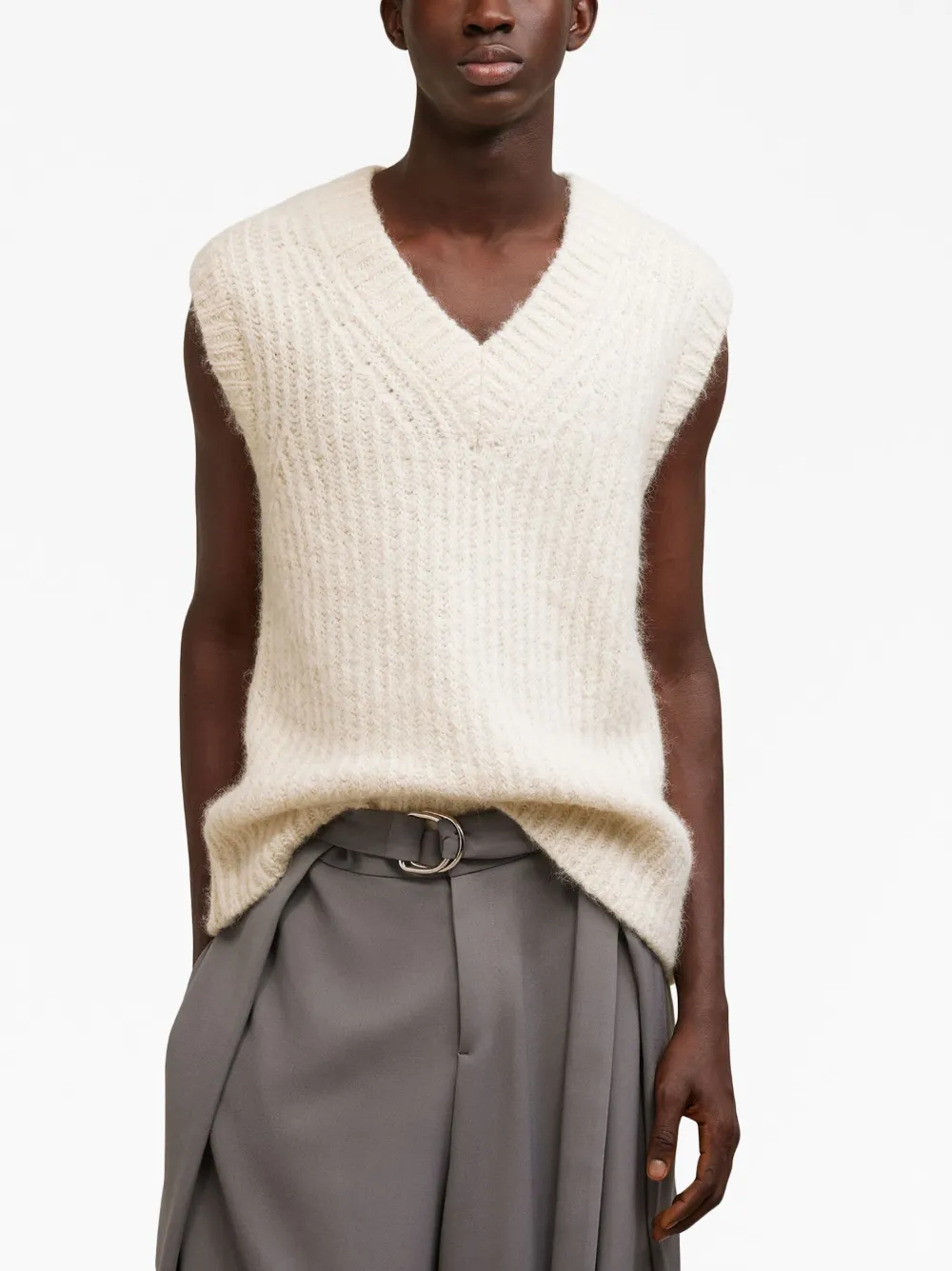 Ami Alexandre Mattiussi Ribbed V-neck Vest In Neutrals