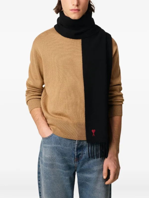 AMI Paris Ami De Coeur ウールスカーフ | ブラック | FARFETCH JP