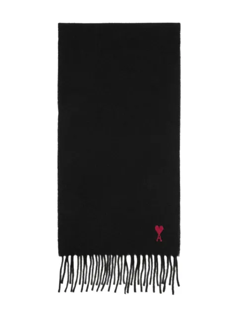 AMI Paris Ami de Coeur fringed-edge wool scarf