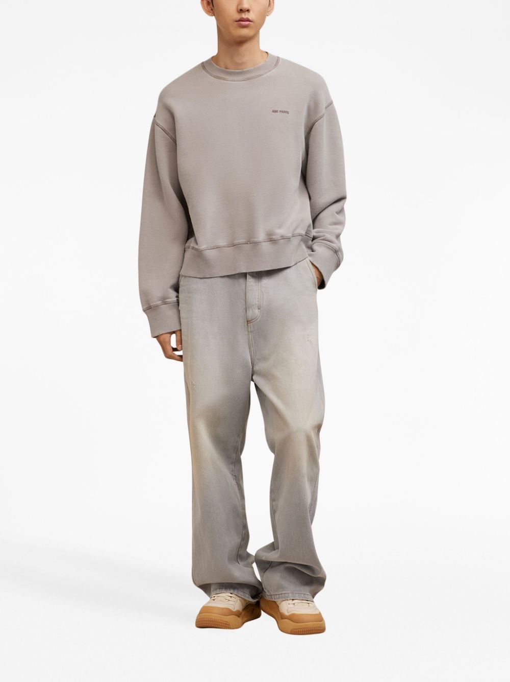 Shop Ami Alexandre Mattiussi Logo-embroidered Cotton Sweatshirt In Grey